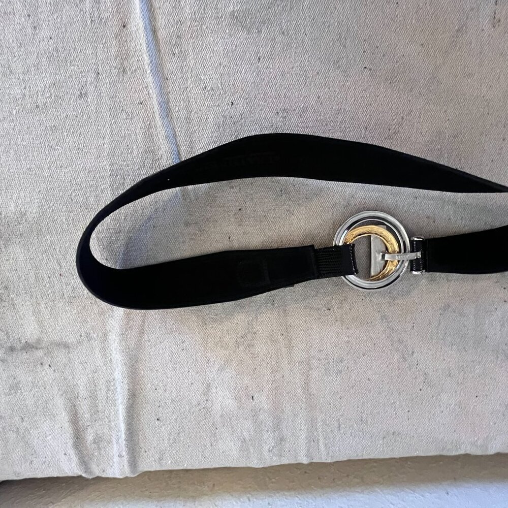LEATHEROCK Woman's Black Gold-Silver Oval Toggle Belt Sz 34 - Picture 7 of 13